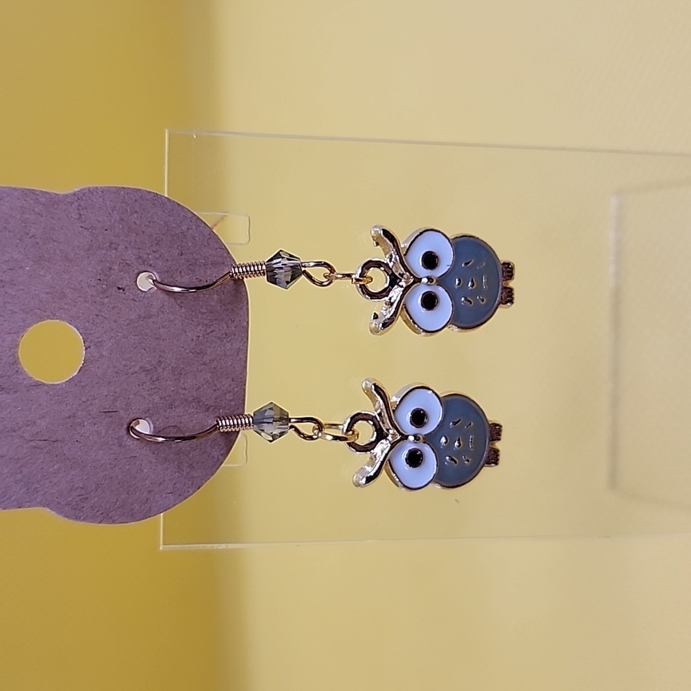 Gray owl earrings - Picture 1 of 1